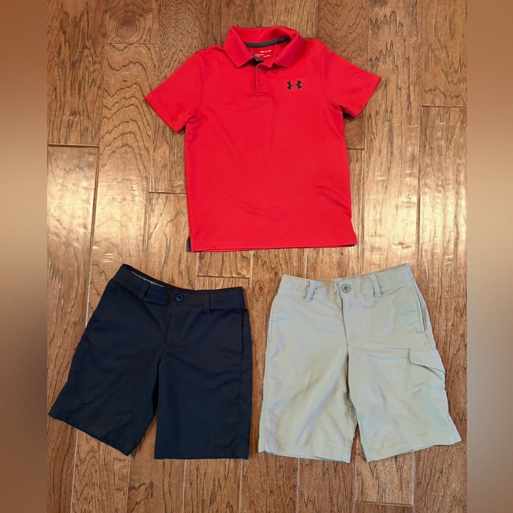 Under Armour Golf Boys 3 Piece Polo Shirt & Shorts Size Youth Small 8